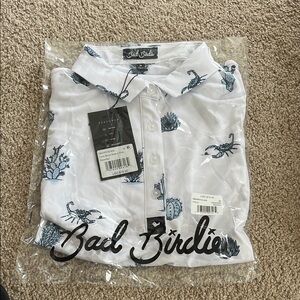 Bad Birdie White Shirt with Blue Botanical Print
